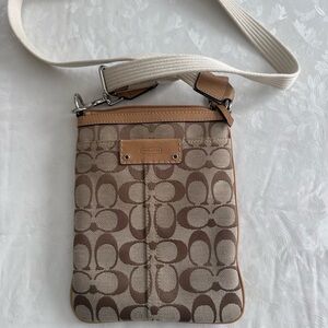 Coach Brown and Cream Messenger Bag with Signature Pattern